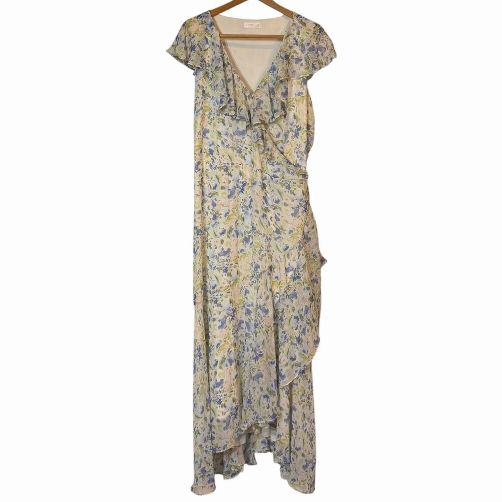 Floral Maxi Dress Women Plus Size 3X Coquette Boho Ruffle Wrap Cottagecore 🌸